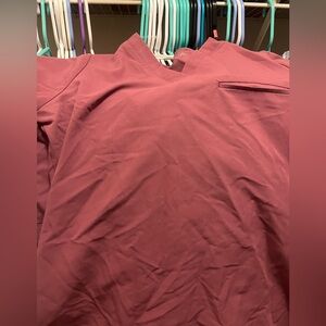 Women's mandala mauve scrub set in medium. With medium petite pants